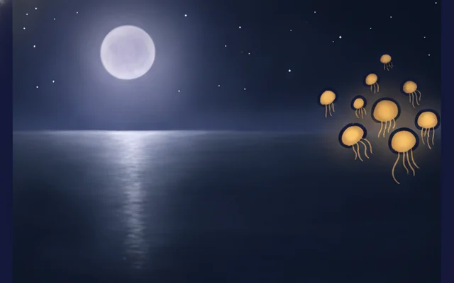 Night Waters โ moon jellies drifting under a full moon.